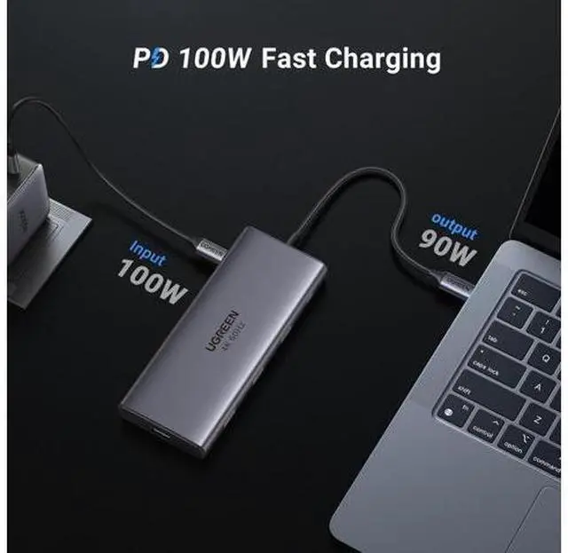 Alt view image 13 of 14 - UGREEN USB C Hub 9 in 1 10Gbps USB C 3.2 & USBA 3.2 4K 60Hz HDMI, 100W Power Delivery, SD/TF Card Reader Gigabit Ethernet for MacBook Pro/Air,iPhone 15 Pro/Pro Max, Thinkpad and More