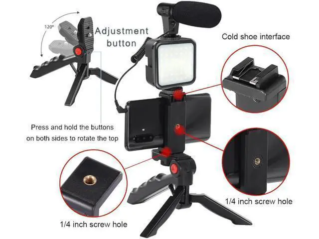 Alt view image 11 of 14 - Professional Smartphone Vlog Shooting Kits with Microphone LED Light Camera Tripod Holder for Live Photography YouTube Recording