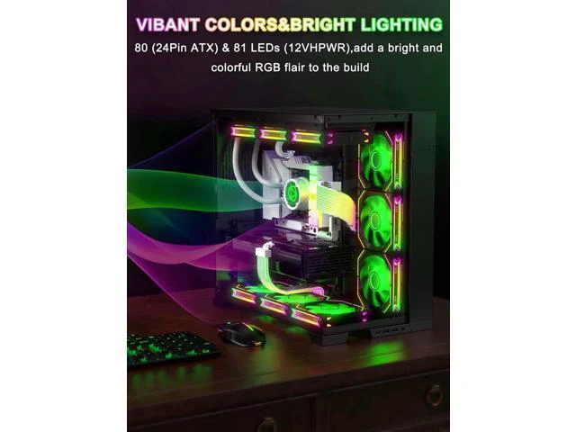Alt view image 13 of 14 - RGB 12VHPWR Cable Set,ARGB PSU Cable Extension of Soft LED Strip Include 24Pin Motherboard,16 Pin GPU Power Supply Cables,for RTX 40 50 Series PC Custom,Male to Female