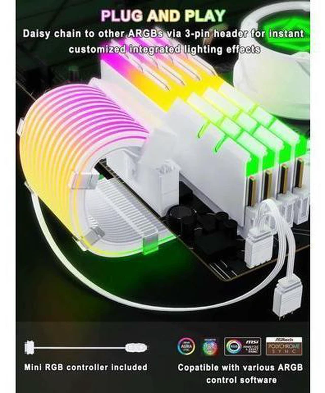 Alt view image 14 of 14 - RGB 12VHPWR Cable Set,ARGB PSU Cable Extension of Soft LED Strip Include 24Pin Motherboard,16 Pin GPU Power Supply Cables,for RTX 40 50 Series PC Custom,Male to Female