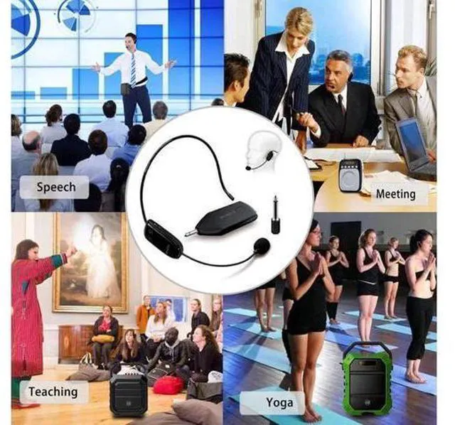 Alt view image 9 of 12 - Wireless Microphone Headset UHF External Mic Rechargeable Transmitter with Receiver Headset and Handheld 2 in 1 for Voice Amplifier Pa system Stage Speaker Mixer