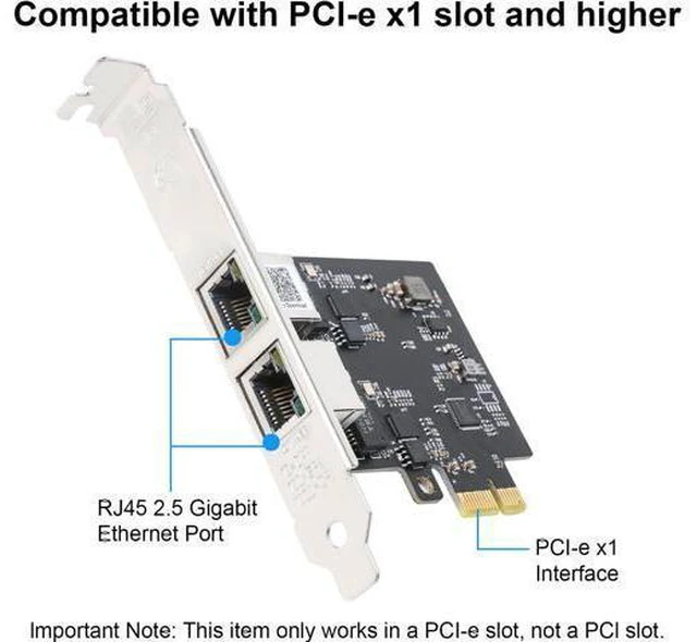 Alt view image 11 of 14 - 2.5Gbase-T PCIE NIC with Realtek RTL8125 Chip Dual RJ45 Port 2500/1000/100 Mbps Network Adapter PCIe X1 Ethernet Card for Windows/Windows Server/Linux