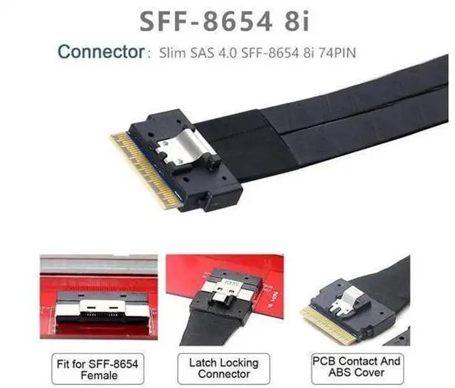 Alt view image 14 of 14 - 50cm PCIe 4.0 Ultraport Slimline SAS Fanout Cable, SFF-8654 8i 74Pin Host to Dual SFF-8654 4i 38Pin Target Server Storage Cable