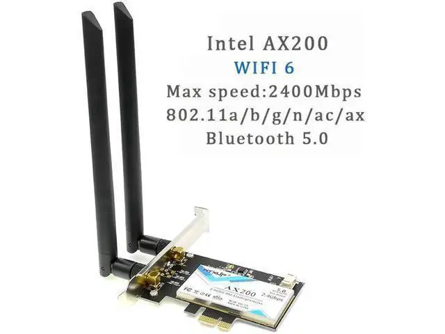 Alt view image 7 of 12 - Wireless-AC AX200 802.11ac/ax 2400Mbps Desktop PCI-E 1X 16X wifi network card for Intel AX200NGW wifi 6 Bluetooth 5.0 Mu-mimo