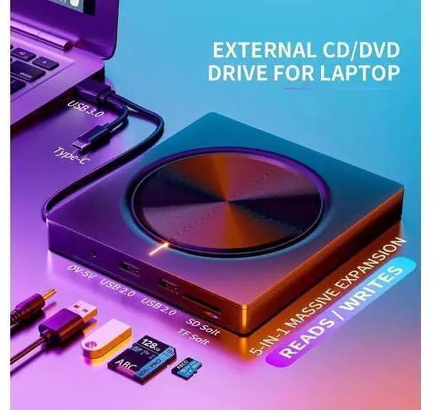 Alt view image 11 of 14 - External CD/DVD Drive for Laptop, 5 in 1 Portable DVD Player DVD Reader Writer ROM Drive, USB 3.0 CD Burner External Disk Drive Compatible with Laptop Desktop,Windows 11/10/8/7 Linux MacOS