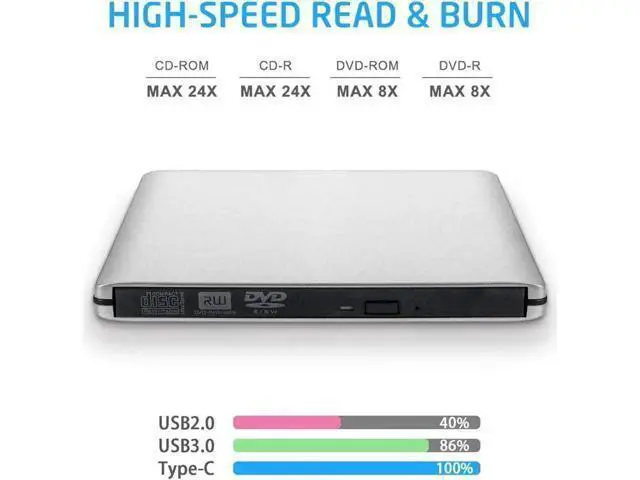 Alt view image 12 of 14 - External DVD CD Drive, Aluminum USB 3.0 Lightscribe DVD Burner Type-C Portable DVD CD +/-RW Rewriter Reader Slim Optical Drive Compatible with Macbook Laptop Desktop (Silver)