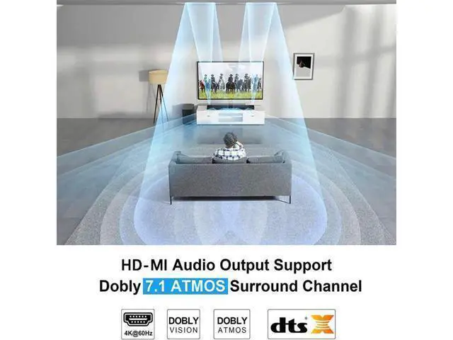 Alt view image 11 of 12 - HDMI Switch 4x1 with Audio Extractor 4K@60Hz Ultra HD HDMI Switcher with Optical TOSLINK SPDIF 3.5mm Audio Support ARC Function 3D 1080P @120Hz 4Kx2k@60HzHDTV(IR Wireless Remote Control)