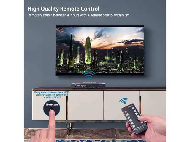 Alt view image 12 of 12 - HDMI Switch 4x1 with Audio Extractor 4K@60Hz Ultra HD HDMI Switcher with Optical TOSLINK SPDIF 3.5mm Audio Support ARC Function 3D 1080P @120Hz 4Kx2k@60HzHDTV(IR Wireless Remote Control)