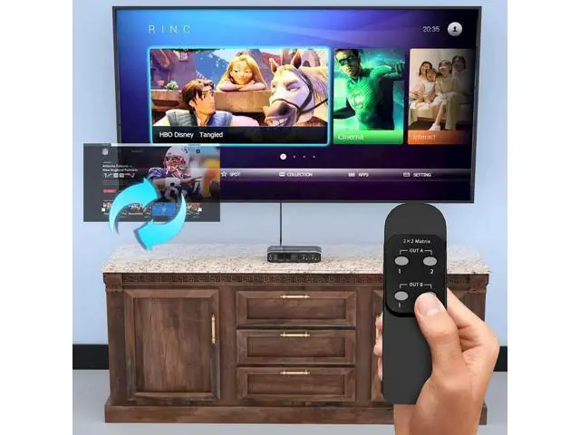 Alt view image 14 of 14 - 2x2 4K HDMI Switch, 2x2 HDMI Matrix Switcher, 4K 60Hz Video Switcher 2 in 2 Out Splitter Support Optical and 3.5mm Audio Output with IR Remote Controller Compatible with 3D, HDMI 2.0b, HDCP 2.2