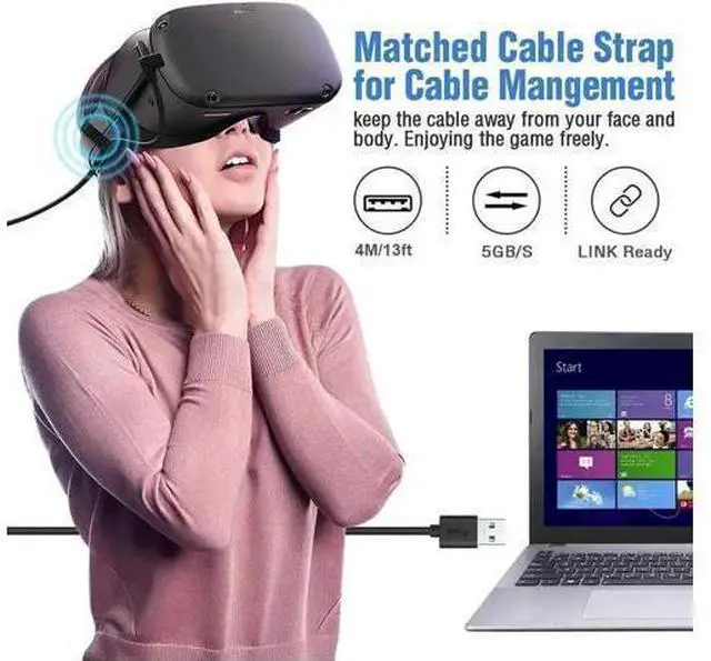 Alt view image 10 of 14 - 13FT/4M USB-A to USB-C Cable, 10Gbps High Speed Link Cable for Oculus Quest, Steam VR, Fast Charging & Data Sync