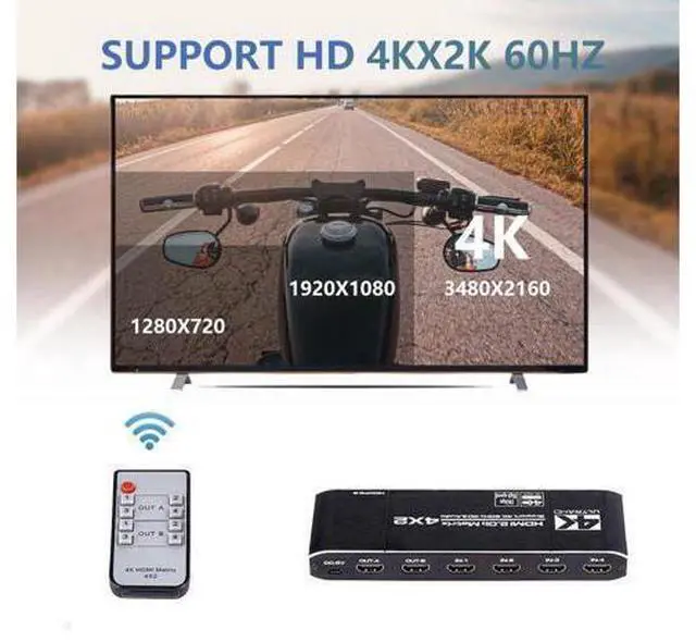 Alt view image 13 of 14 - 4x2 HDMI 4K Matrix Switch/Splitter 4-Input 2-Output with Remote Control Supports Ultra HD 4K@60Hz 4:4:4 HDR YUV HDMI 2.0 HDCP 2.2 3D, 1080p 18GBPS - ARC/SPDIF Coaxial 3.5mm Stereo Audio