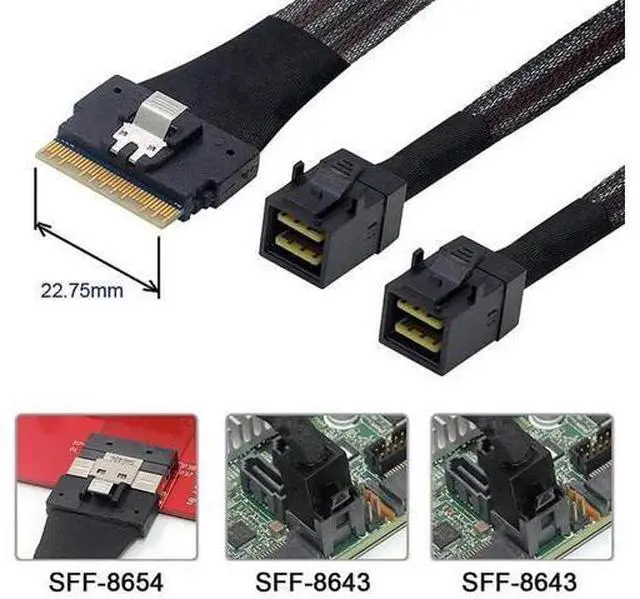 Alt view image 12 of 14 - PCIe 4.0 Slimline SAS SFF-8654 8i (74Pin) to Dual SFF-8643 4i Mini SAS HD Cable, 50cm High-Speed Server Storage Cable