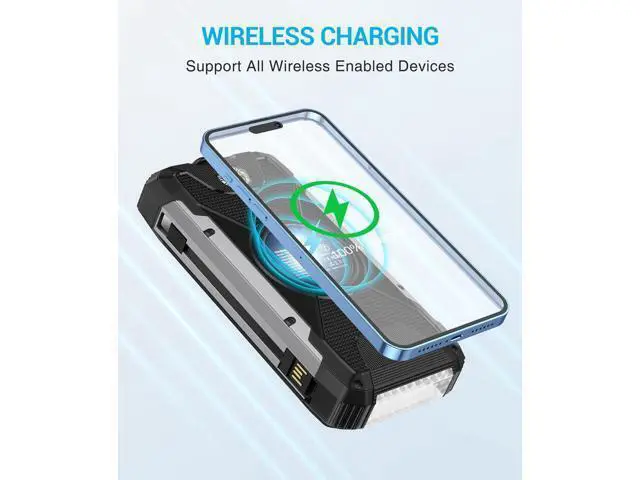 Alt view image 10 of 14 - Solar Charger 38600mAh,Solar Power Bank Wireless Portable Charger Built in 3 Cables External Battery Pack Waterproof with 4 Outputs 2 Inputs USB C 15 W 5V/3A Battery Bank with Camping Light Compass