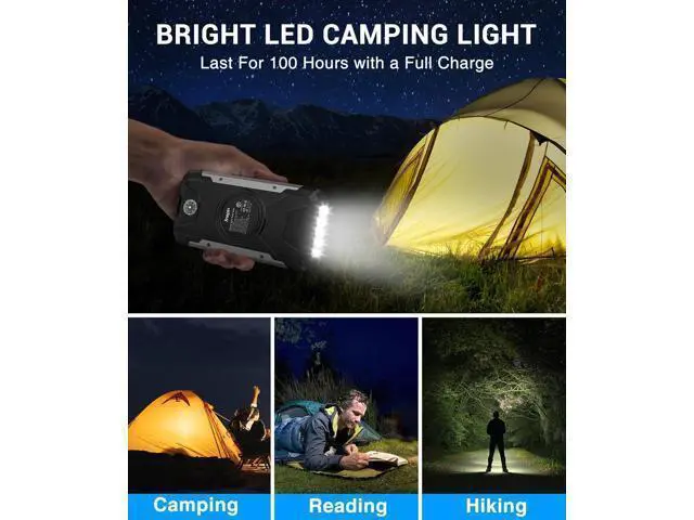Alt view image 12 of 14 - Solar Charger 38600mAh,Solar Power Bank Wireless Portable Charger Built in 3 Cables External Battery Pack Waterproof with 4 Outputs 2 Inputs USB C 15 W 5V/3A Battery Bank with Camping Light Compass