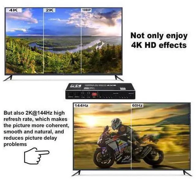 Alt view image 13 of 14 - 4x2 HDMI Matrix Switch 4K - 4K 60Hz RGB 8:8:8(Dolby ATMOS), 18Gbps, HDR10, Control via Remote, 2xSPDIF Audio, 2x3.5mm L/R Audio Audio Extractor, 4 in 2 Out Video Matrix Switch (OZJ1-1)