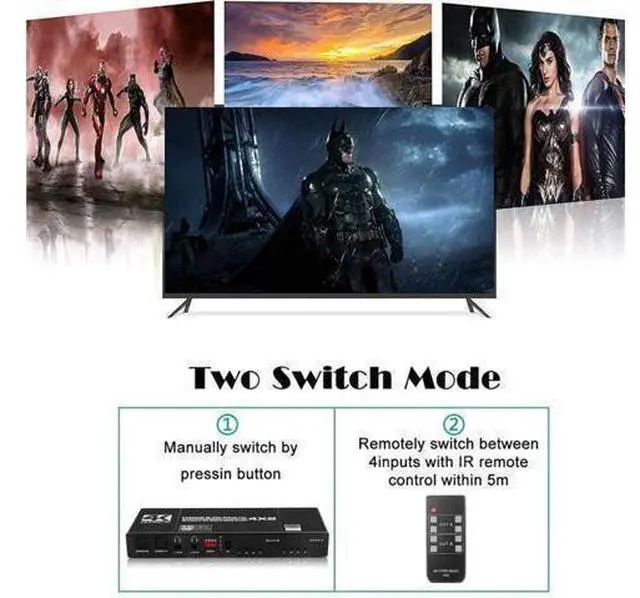 Alt view image 12 of 14 - 4x2 HDMI Matrix Switch 4K - 4K 60Hz RGB 8:8:8(Dolby ATMOS), 18Gbps, HDR10, Control via Remote, 2xSPDIF Audio, 2x3.5mm L/R Audio Audio Extractor, 4 in 2 Out Video Matrix Switch (OZJ1-1)