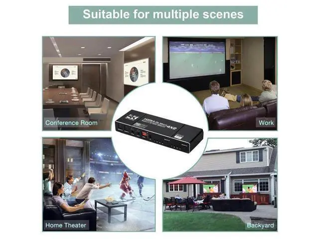 Alt view image 14 of 14 - 4x2 HDMI Matrix Switch 4K - 4K 60Hz RGB 8:8:8(Dolby ATMOS), 18Gbps, HDR10, Control via Remote, 2xSPDIF Audio, 2x3.5mm L/R Audio Audio Extractor, 4 in 2 Out Video Matrix Switch (OZJ1-1)