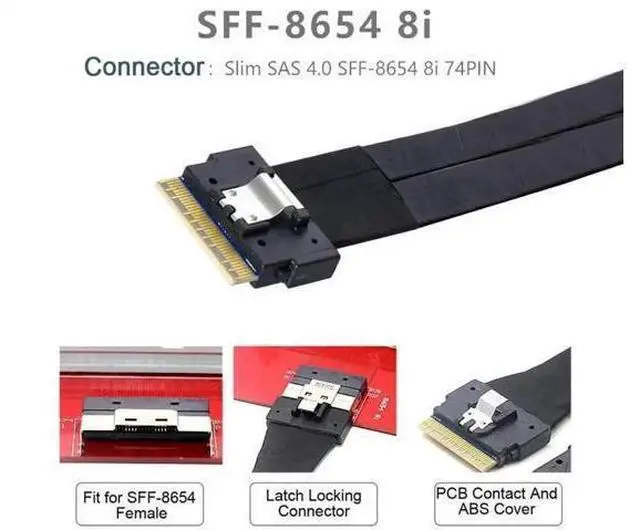Alt view image 9 of 14 - 50cm PCIe 4.0 Ultraport Slimline SAS Fanout Cable, SFF-8654 8i 74Pin Host to Dual SFF-8643 4i Mini SAS HD Target Server Storage Cable