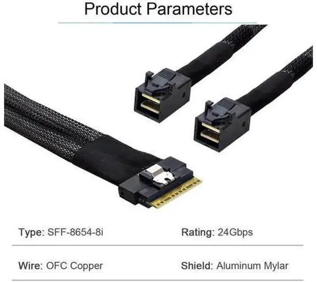 Alt view image 11 of 14 - 50cm PCIe 4.0 Ultraport Slimline SAS Fanout Cable, SFF-8654 8i 74Pin Host to Dual SFF-8643 4i Mini SAS HD Target Server Storage Cable