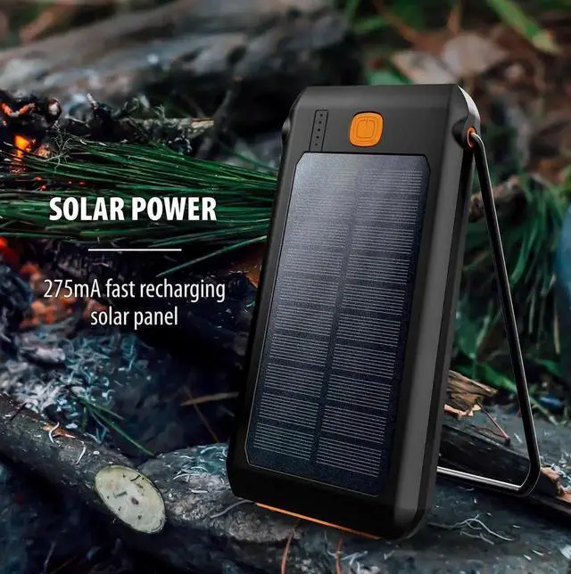 Alt view image 10 of 12 - Dual 10 000 mAh Solar Power Portable Charger Battery Pack Power Bank IP44 Waterproof and 18 LED Flashlight