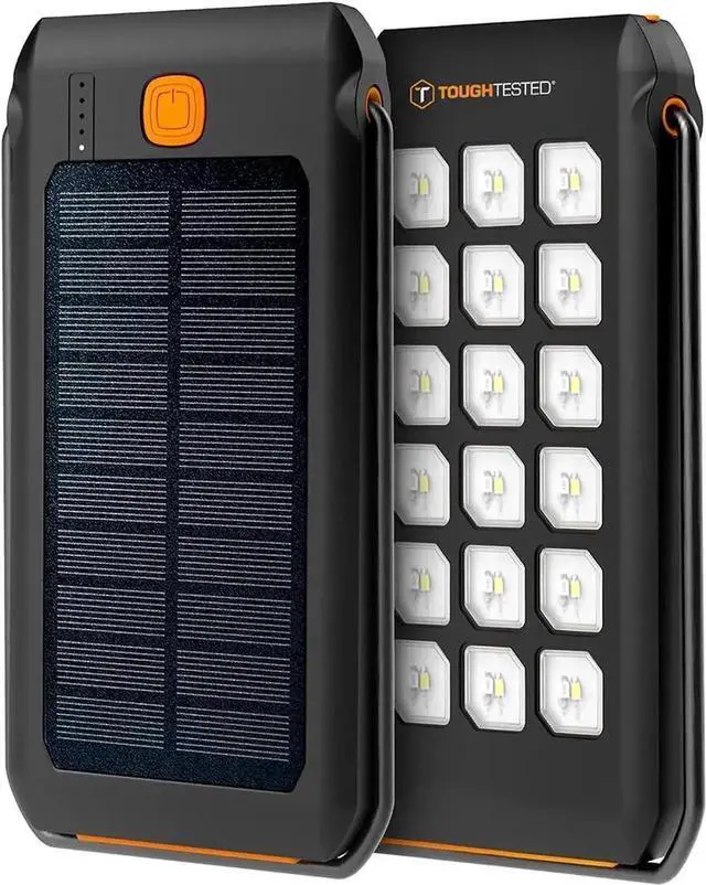 Alt view image 9 of 12 - Dual 10 000 mAh Solar Power Portable Charger Battery Pack Power Bank IP44 Waterproof and 18 LED Flashlight