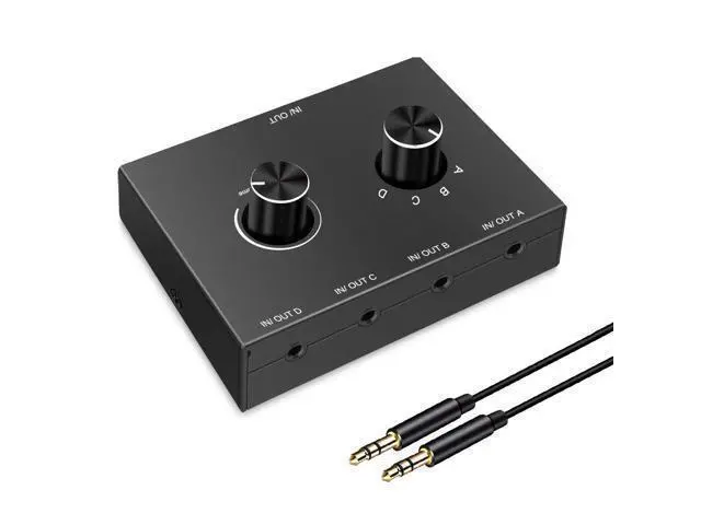 Alt view image 6 of 10 - 4 Port Audio Switch, 3.5mm Audio Switcher, Stereo AUX Audio Selector, 4 Input 1 Output / 1 Input 4 Output Audio Splitter Switcher, Audio Switcher Box, 4 channel switch knob, No External Power Required
