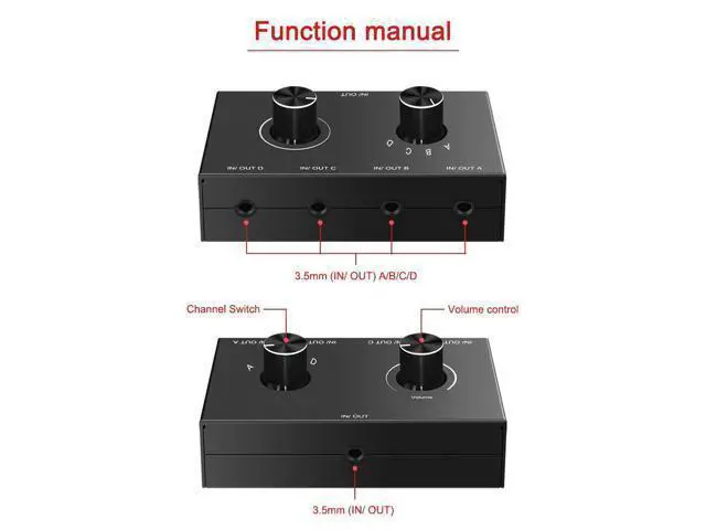 Alt view image 7 of 10 - 4 Port Audio Switch, 3.5mm Audio Switcher, Stereo AUX Audio Selector, 4 Input 1 Output / 1 Input 4 Output Audio Splitter Switcher, Audio Switcher Box, 4 channel switch knob, No External Power Required