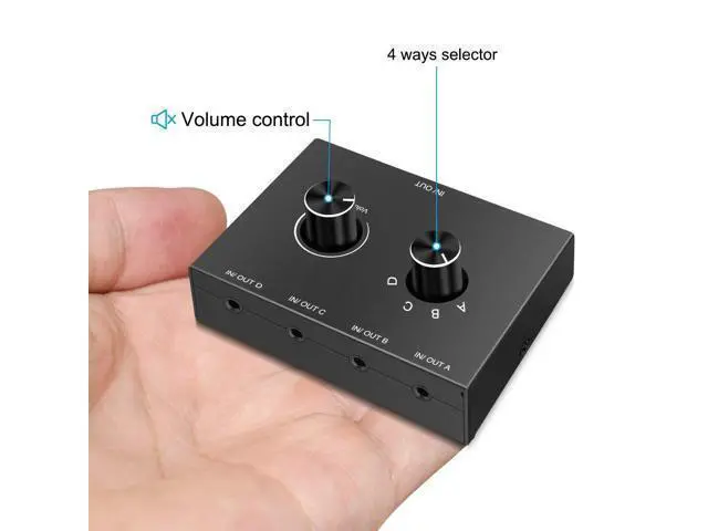 Alt view image 10 of 10 - 4 Port Audio Switch, 3.5mm Audio Switcher, Stereo AUX Audio Selector, 4 Input 1 Output / 1 Input 4 Output Audio Splitter Switcher, Audio Switcher Box, 4 channel switch knob, No External Power Required