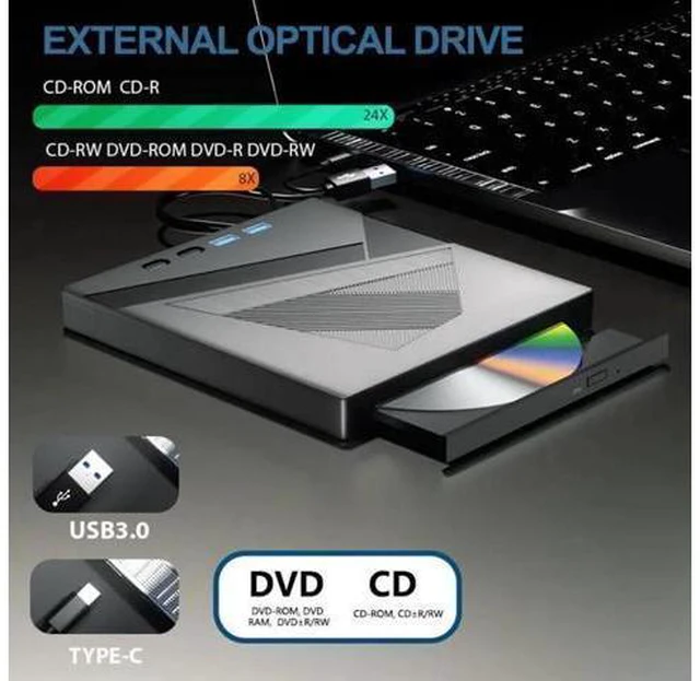 Alt view image 11 of 14 - 7-in-1 External CD/DVD Drive for Laptop, USB 3.0 and Type-C Portable DVD Player CD/DVD +/-RW Burner,Reader Rewriter Writer Disk Duplicator Compatible with Windows XP/7/8/10, Linux MacOS
