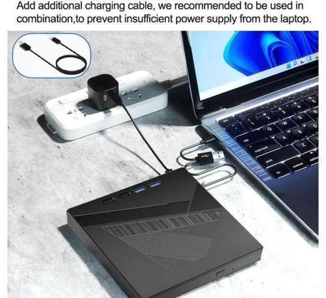 Alt view image 12 of 14 - 7-in-1 External CD/DVD Drive for Laptop, USB 3.0 and Type-C Portable DVD Player CD/DVD +/-RW Burner,Reader Rewriter Writer Disk Duplicator Compatible with Windows XP/7/8/10, Linux MacOS
