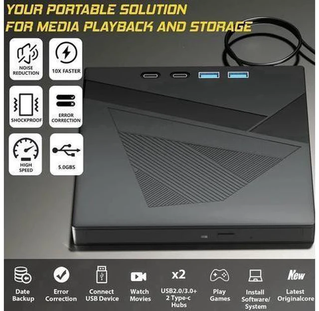Alt view image 13 of 14 - 7-in-1 External CD/DVD Drive for Laptop, USB 3.0 and Type-C Portable DVD Player CD/DVD +/-RW Burner,Reader Rewriter Writer Disk Duplicator Compatible with Windows XP/7/8/10, Linux MacOS