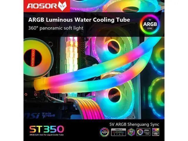 Alt view image 12 of 14 - Hose Pipe Aura Sync Luminous Sleeve Silicone Water Cooling Raditor Tube 5V 3PIN ARGB 4PIN Computer Case Decoration