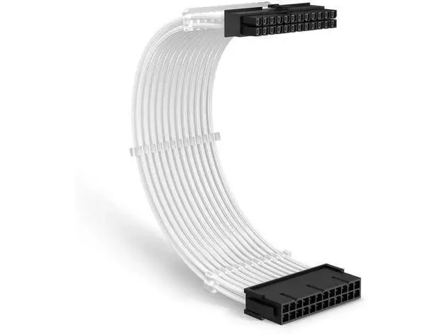 Alt view image 8 of 14 - White Braided ATX 24Pin PSU Extension Cable 11.8 Inch Male to Female with 3 Cable Combs