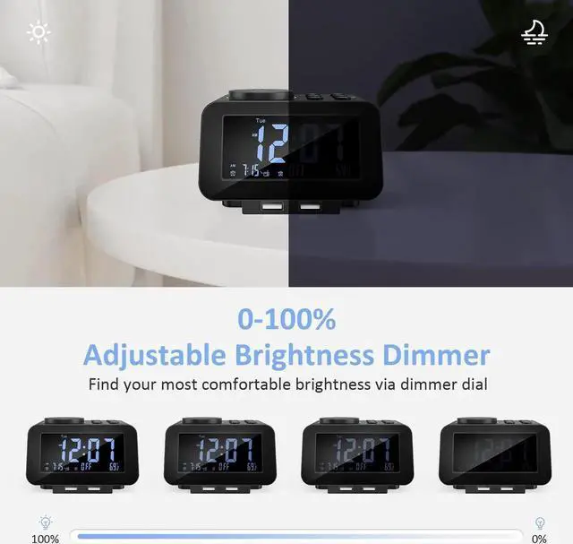 Alt view image 10 of 10 - uscce Digital Dual Alarm Clock Radio - 0-100% Dimmer with Weekday/Weekend Mode, 6 Sounds Adjustable Volume, FM Radio w/Sleep Timer, Snooze, 2 USB Charging Ports, Thermometer, Battery Backup