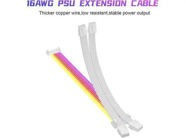 Alt view image 8 of 12 - Aomoproing RGB PSU Cables,Full White ARGB GPU Power Supply Cable 2 * 8(6+2) Pin,Strimer Extension Cable Kit 5V 3Pin Synchronized,Customed White PC Chassis (White Connector A Style)