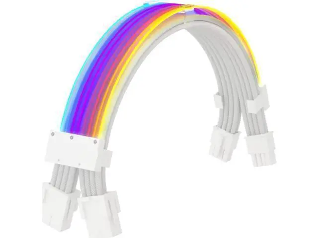 Alt view image 7 of 12 - Aomoproing RGB PSU Cables,Full White ARGB GPU Power Supply Cable 2 * 8(6+2) Pin,Strimer Extension Cable Kit 5V 3Pin Synchronized,Customed White PC Chassis (White Connector A Style)