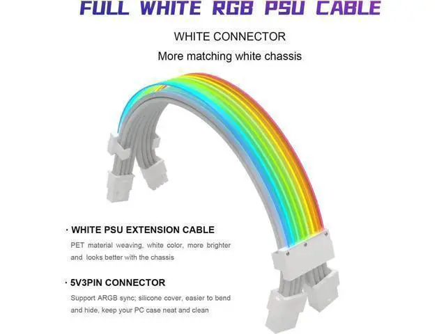 Alt view image 12 of 12 - Aomoproing RGB PSU Cables,Full White ARGB GPU Power Supply Cable 2 * 8(6+2) Pin,Strimer Extension Cable Kit 5V 3Pin Synchronized,Customed White PC Chassis (White Connector A Style)