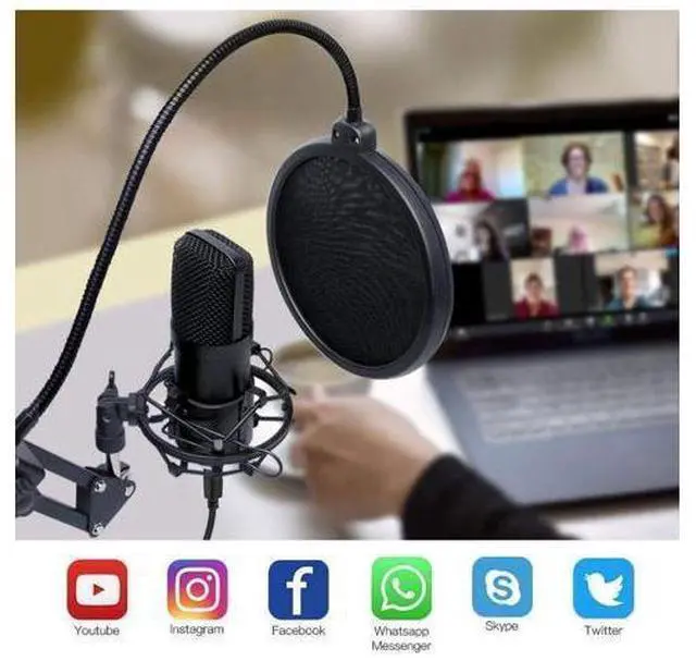Alt view image 9 of 14 - PC Streaming Podcast Microphone Kit with Arm Stand & Pop Filter, Professional Condenser Mic Kit for Recording, Gaming, Singing, YouTube