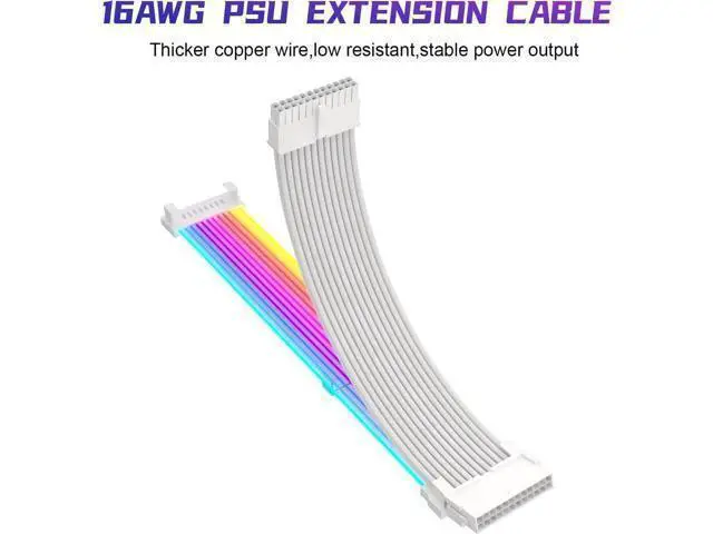 Alt view image 11 of 14 - RGB PSU Cables,ARGB Motherboard Power Supply Cable,24 Pin Sleeved Cable Extension Kit,Strimer Extension Cable Kit 5V 3Pin Synchronized,Customed White PC Chassis(White Connector A Style)