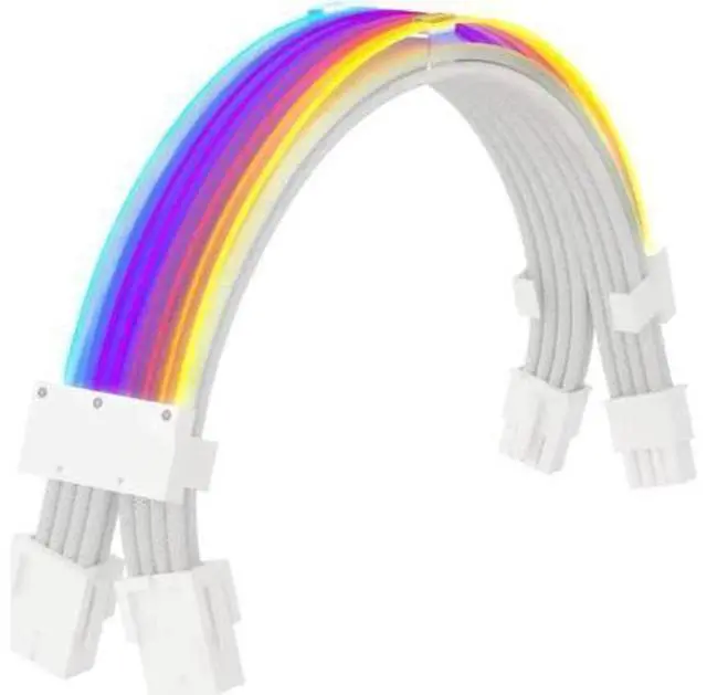 Alt view image 5 of 8 - RGB PSU Cables,Full White ARGB GPU Power Supply Cable 2 * 8(6+2) Pin,Strimer Extension Cable Kit 5V 3Pin Synchronized,Customed White PC Chassis (White Connector A Style)