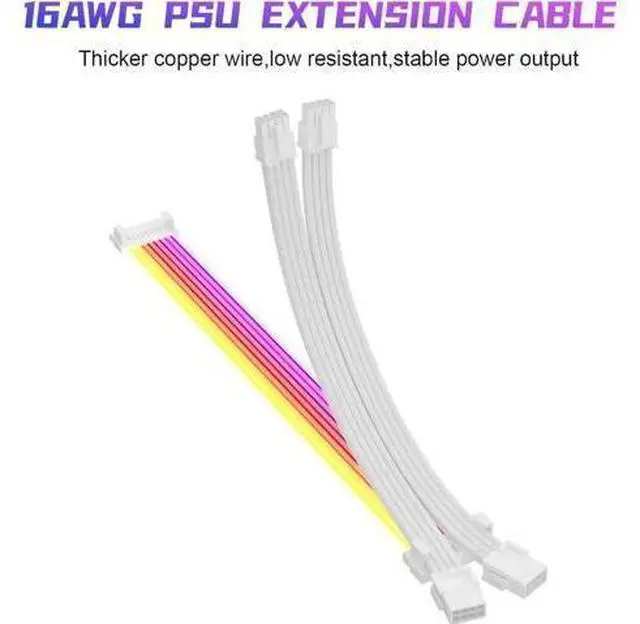 Alt view image 6 of 8 - RGB PSU Cables,Full White ARGB GPU Power Supply Cable 2 * 8(6+2) Pin,Strimer Extension Cable Kit 5V 3Pin Synchronized,Customed White PC Chassis (White Connector A Style)