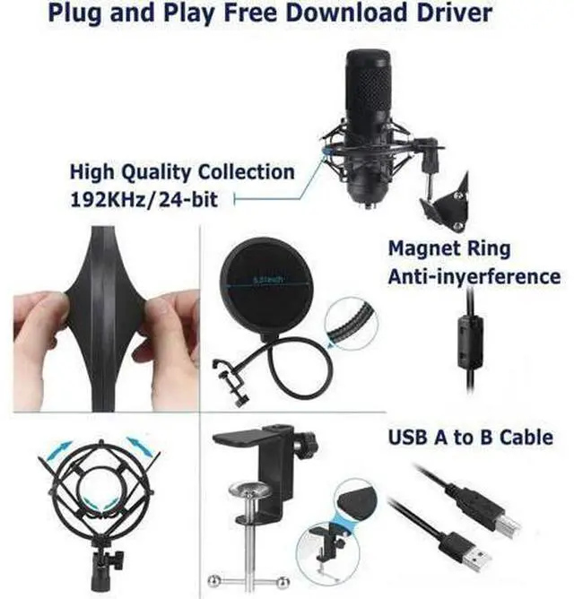 Alt view image 12 of 14 - PC Streaming Podcast Microphone Kit with Arm Stand & Pop Filter, Professional Condenser Mic Kit for Recording, Gaming, Singing, YouTube