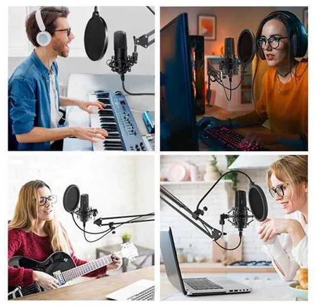 Alt view image 14 of 14 - PC Streaming Podcast Microphone Kit with Arm Stand & Pop Filter, Professional Condenser Mic Kit for Recording, Gaming, Singing, YouTube