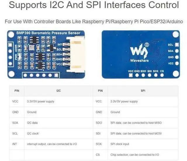 Alt view image 11 of 14 - BMP390 High Precision Barometric Pressure Sensor, Barometric Pressure/Altitude/Temperature Measuring, I2C and SPI Interfaces, for Raspberry Pi/Raspberry Pi Pico/Ardu/ ESP32