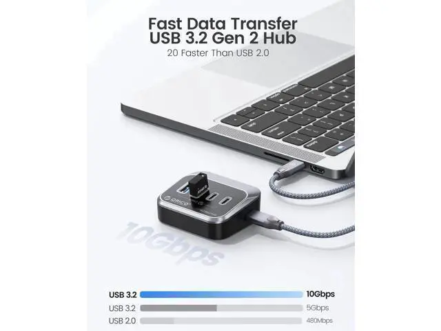 Alt view image 12 of 14 - USB Hub 10Gbps with 2 USB A Ports+2 USB C Ports, USB 3.2 Gen 2 Hub with 1.64Ft USB-C Cable and USB-A Adapter USB Splitter for iMac, MacBooks, Mac mini