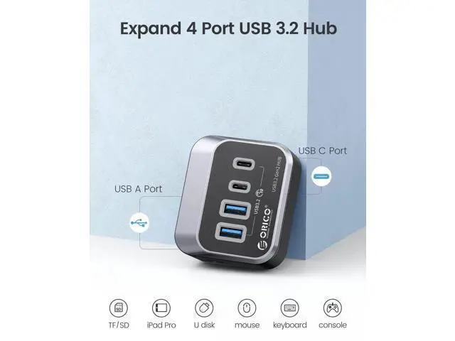 Alt view image 14 of 14 - USB Hub 10Gbps with 2 USB A Ports+2 USB C Ports, USB 3.2 Gen 2 Hub with 1.64Ft USB-C Cable and USB-A Adapter USB Splitter for iMac, MacBooks, Mac mini