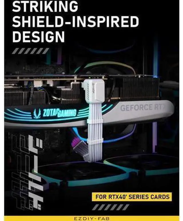 Alt view image 14 of 14 - Aomoproing Shield PCIE 5.1 GPU Extension Cable with 90 Degree 12V-2x6 Angle Adapter,16pin (12+4) 12VHPWR PCIe 5.1 PSU Cable Extension for RTX 40/50 Series with Combs-Reverse Type-White