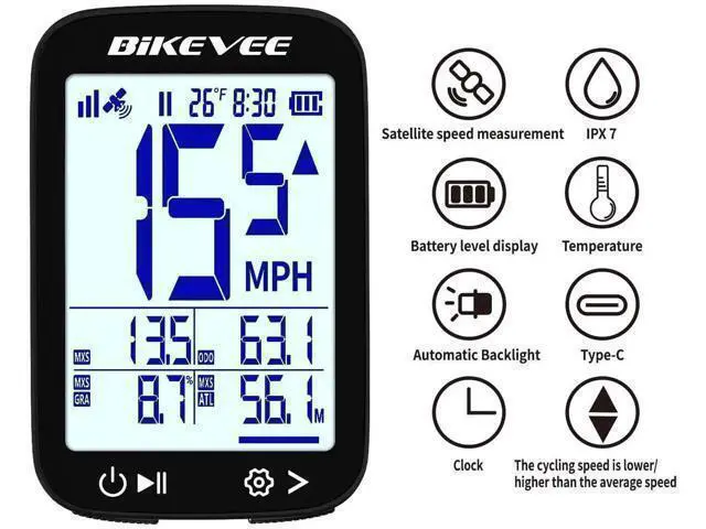 Alt view image 11 of 14 - Bike Speedometer GPS Wireless Cycling Computer Auto Start/Stop, Auto Backlight, Waterproof Bicycle Odometer MPH KM/H, 2.4" LCD Display Black