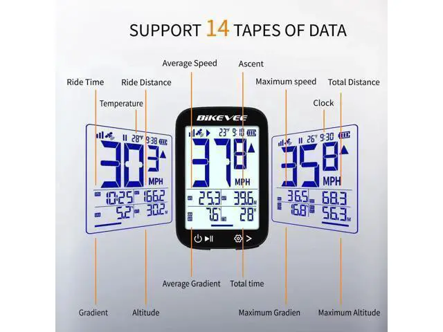 Alt view image 13 of 14 - Bike Speedometer GPS Wireless Cycling Computer Auto Start/Stop, Auto Backlight, Waterproof Bicycle Odometer MPH KM/H, 2.4" LCD Display Black