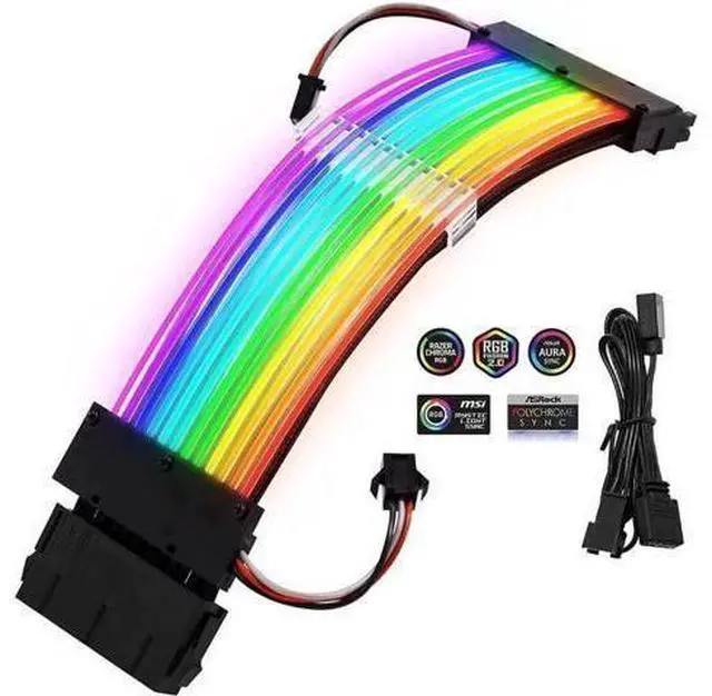 Alt view image 4 of 6 - Power Supply Sleeved Cable, Customization 24 Pin Atx Rgb Cable Extension Kit 16Awg, 5V 3Pin Synchronized Psu Cable For Rgb Software From All Major Motherboard Cable Management